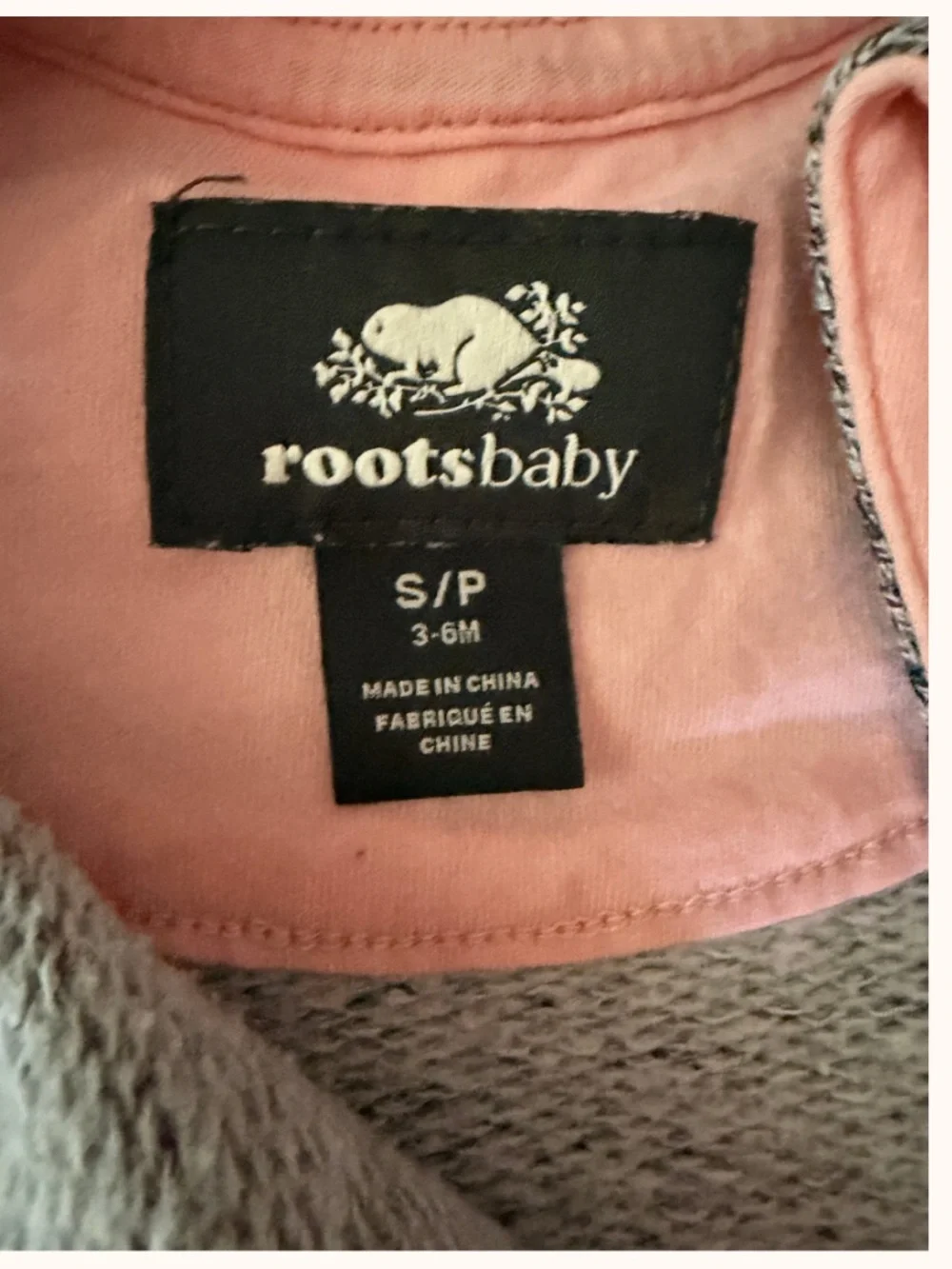 Roots Grey Baby One-Piece Romper with Pink Logo